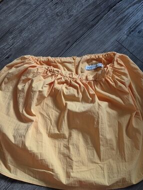 ZARA Neon Peach Yellow Mini Skirt with Gathered Waist